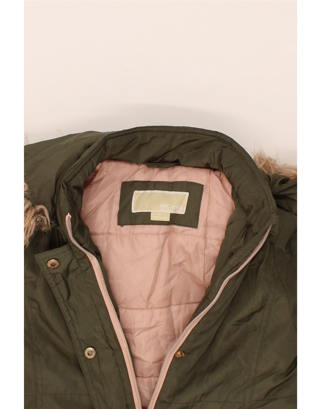 MICHAEL KORS Girls Hooded Parka Jacket 5-6 Years Khaki Polyester Vintage Michael Kors and Second-Hand Michael Kors from Messina Hembry 