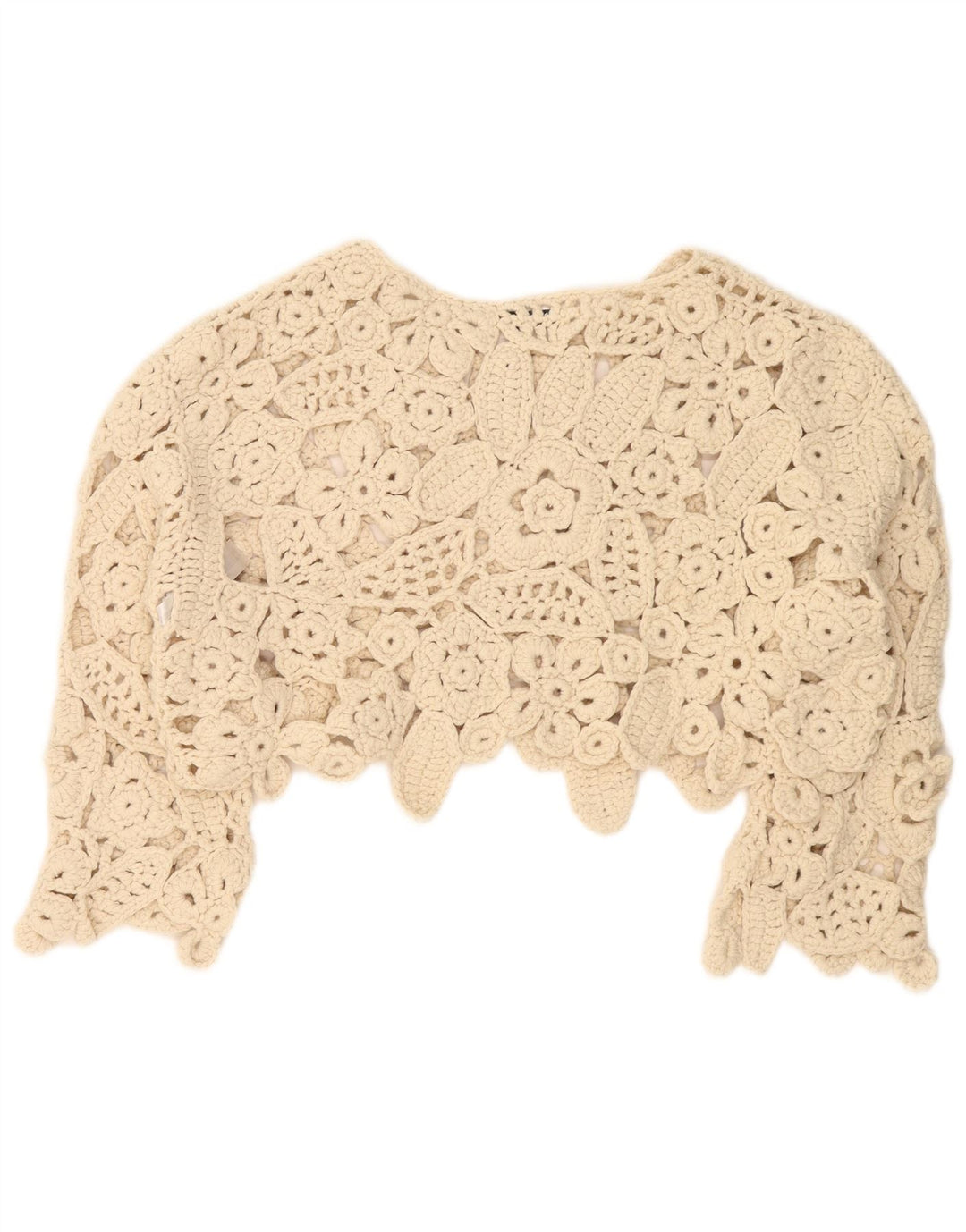 Top Zara da donna, camicetta oversize all'uncinetto con maniche a 3/4, UK 14, beige medio