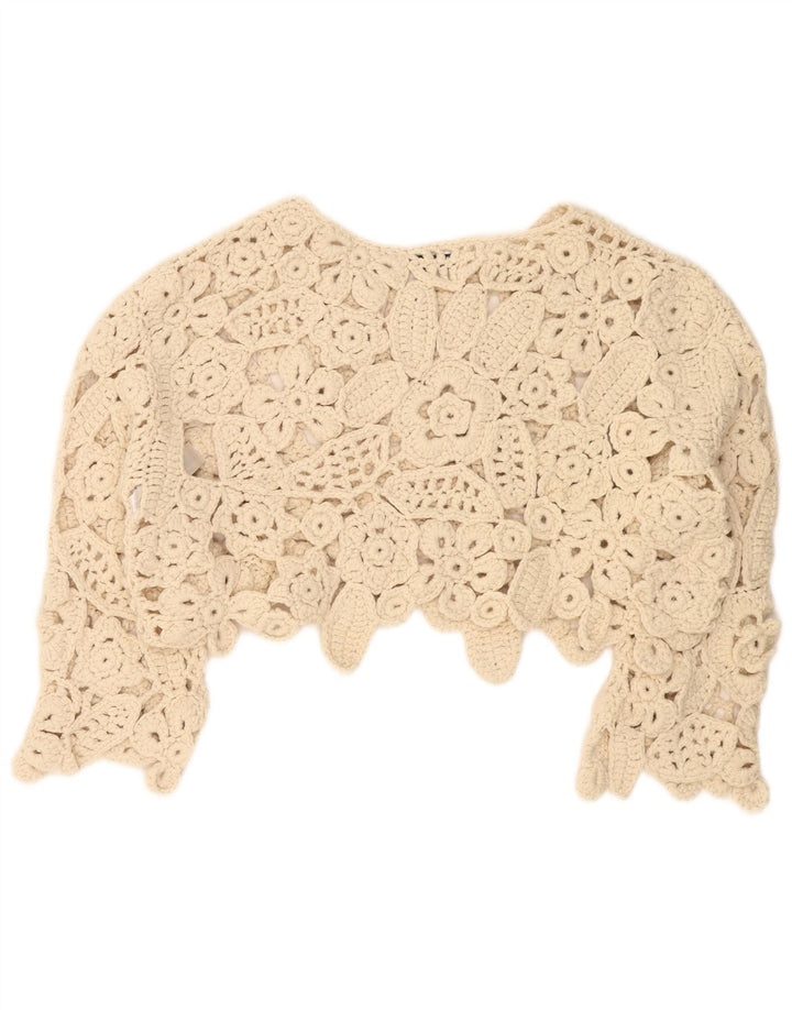 Top Zara da donna, camicetta oversize all'uncinetto con maniche a 3/4, UK 14, beige medio