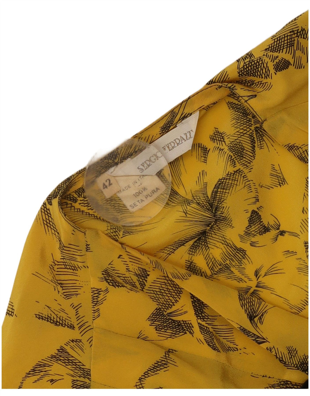 Camicetta camicia a maniche corte da donna vintage IT 42 Seta floreale giallo medio