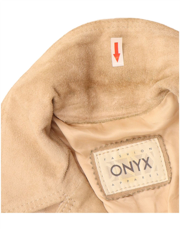 Giacca blazer da donna in pelle scamosciata a 3 bottoni Onyx IT 44 Pelle beige media