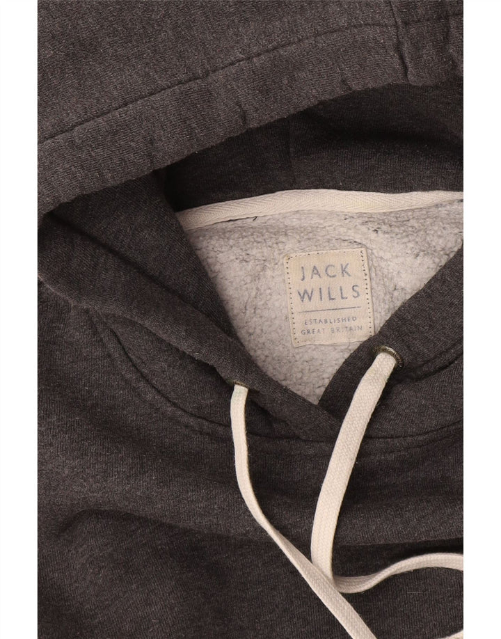 JACK WILLS Felpa con cappuccio grafica da donna UK 14 Grigio medio