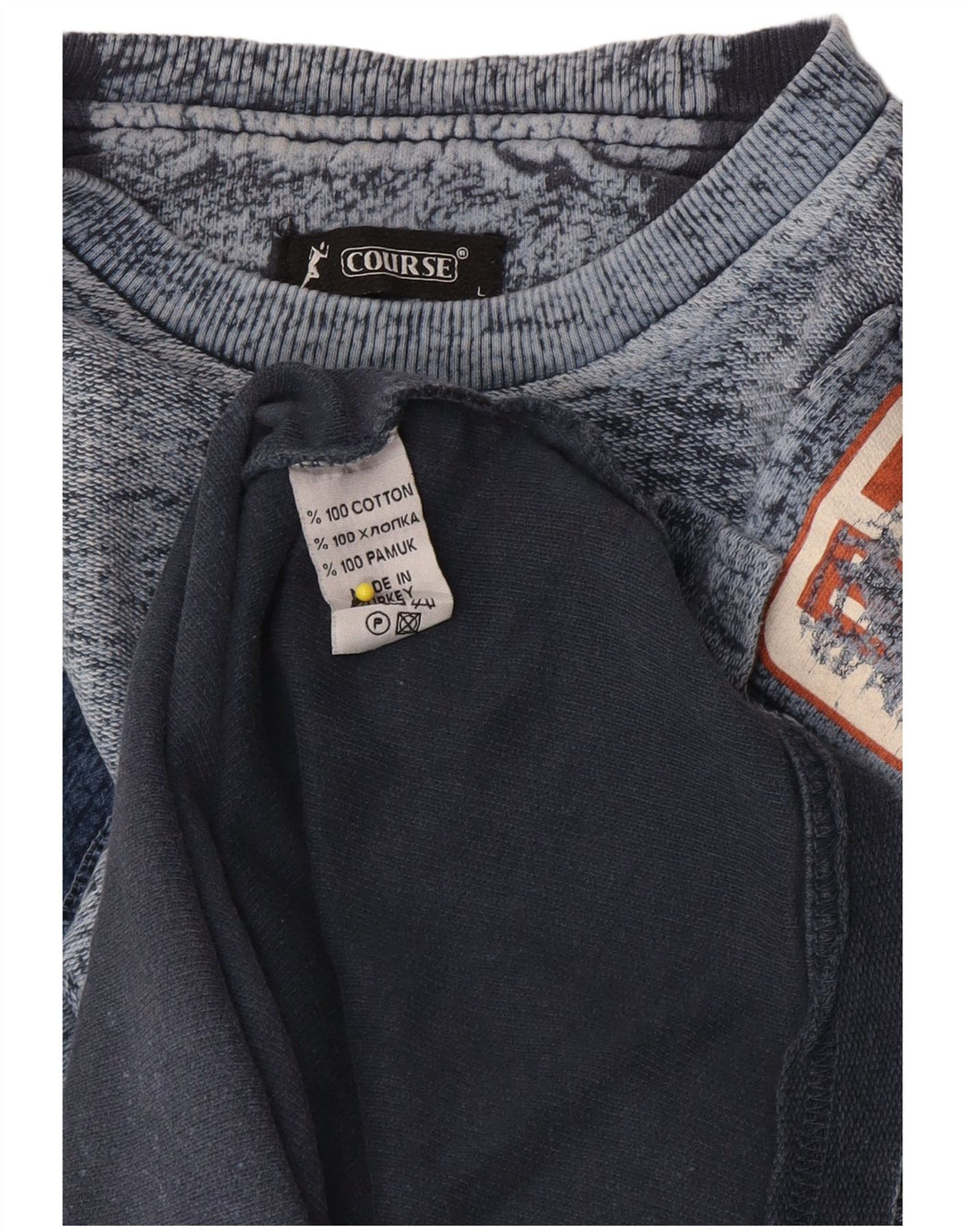 Course Top grafico da uomo a maniche lunghe in cotone screziato blu navy