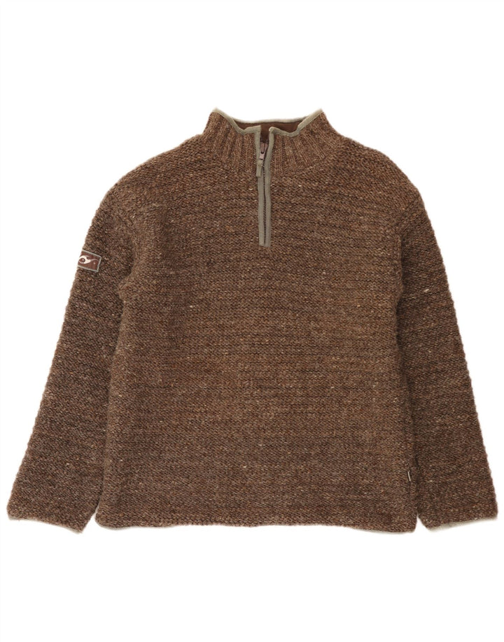 Maglione da uomo con zip e collo Pachamama, grande, in lana marrone