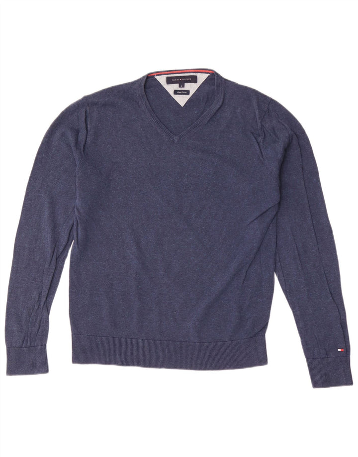 Maglione maglione con scollo a V da uomo Tommy Hilfiger piccolo lino blu navy