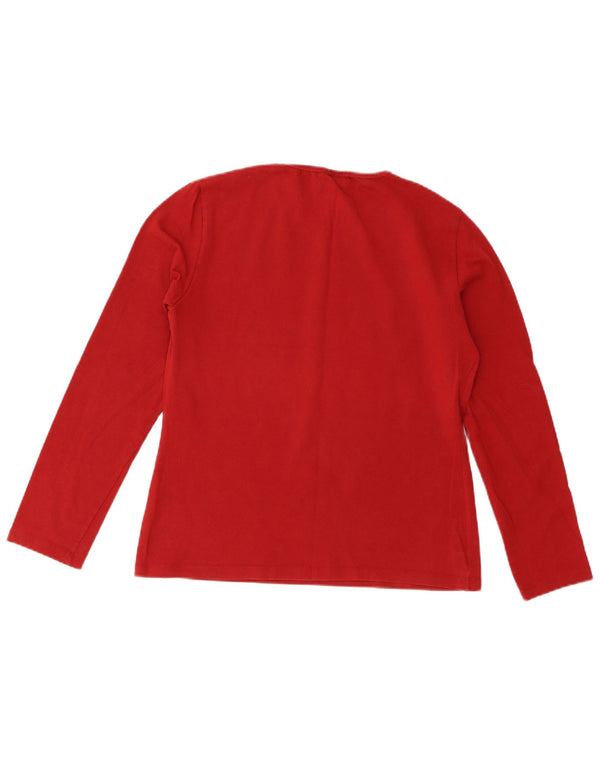Top Trussardi Jeans Donna Manica Lunga UK 18 XL Rosso Cotone