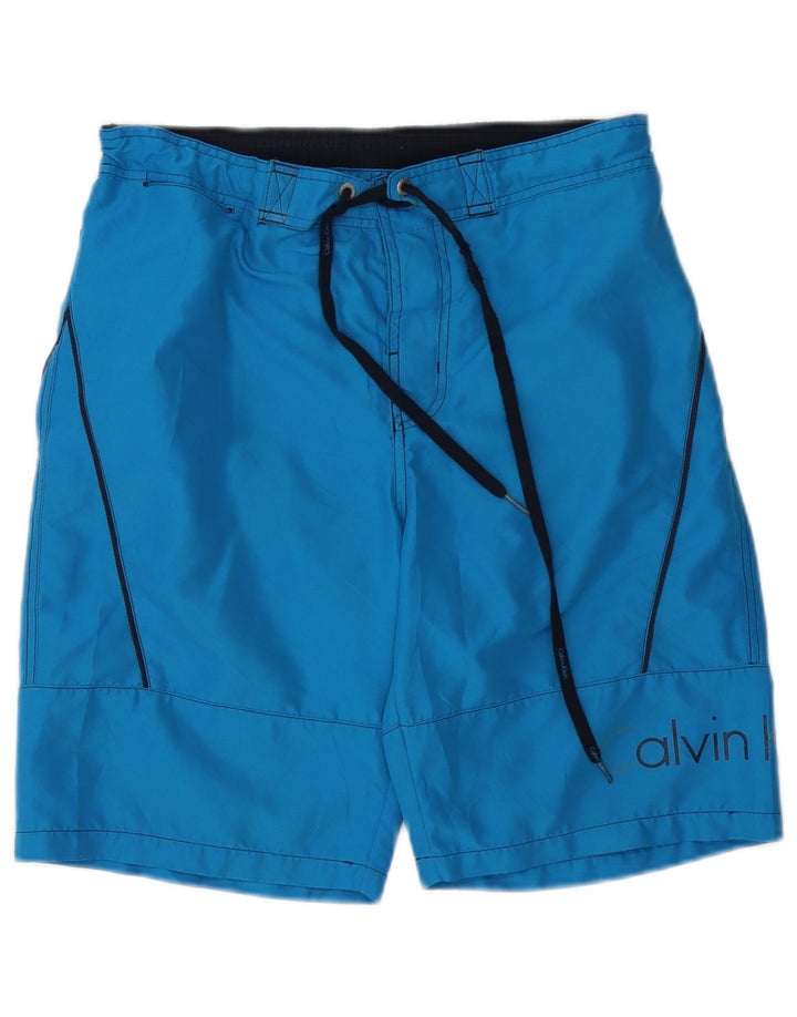 Pantaloncini da bagno grafici da uomo Calvin Klein piccoli in poliestere blu