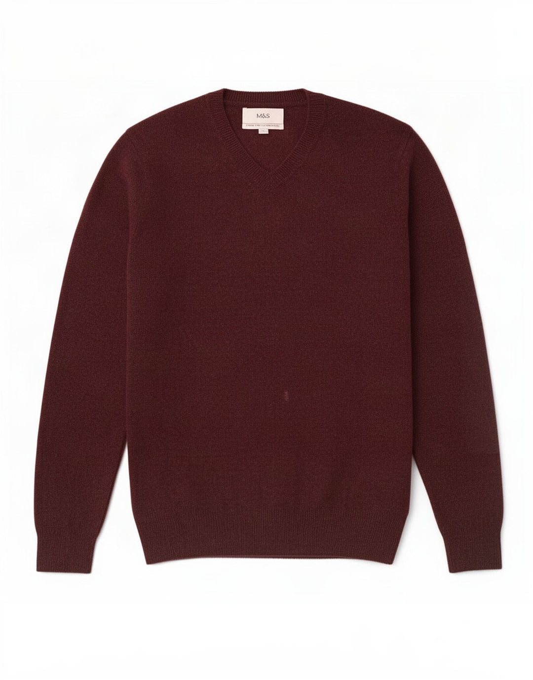 Maglione da uomo con scollo a V Marks & Spencer in lana screziata bordeaux media