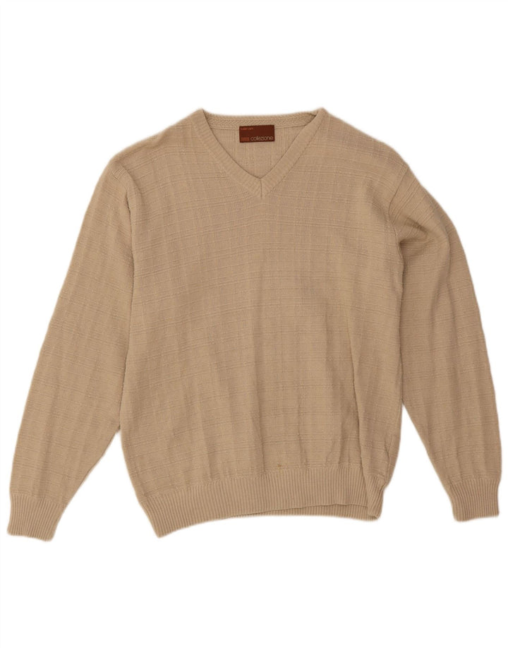 Maglione da uomo con scollo a V Marks & Spencer piccolo acrilico beige