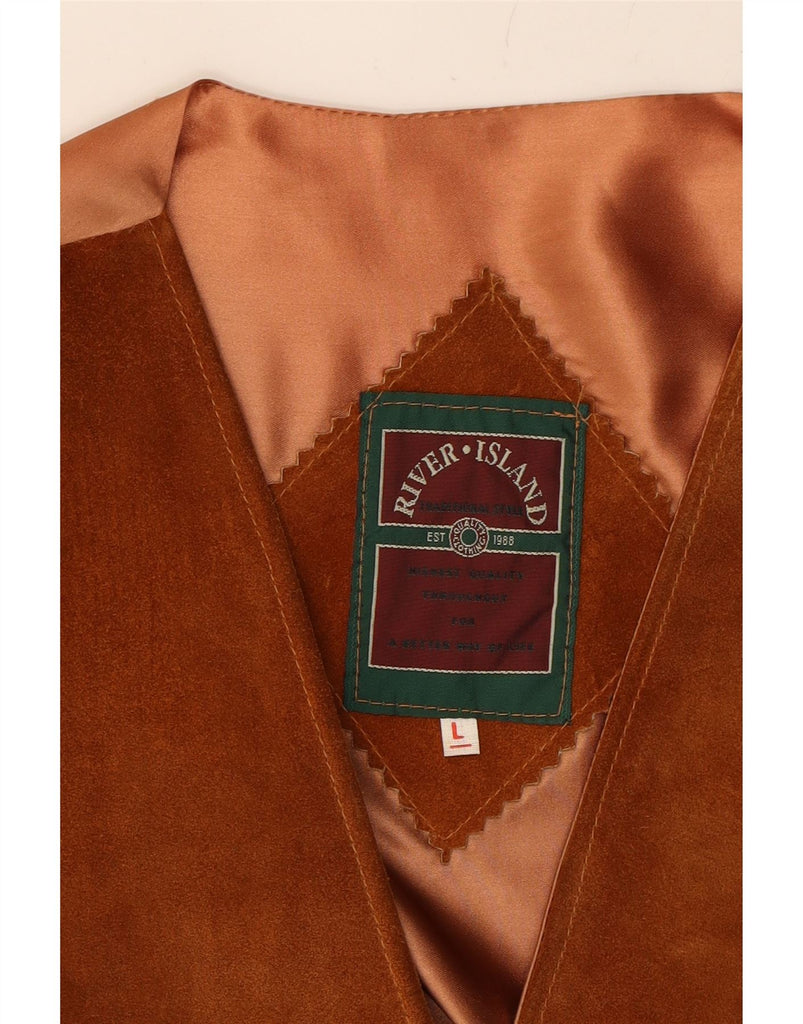 RIVER ISLAND Mens Suede Waistcoat Large Brown Leather Vintage River Island and Second-Hand River Island from Messina Hembry 