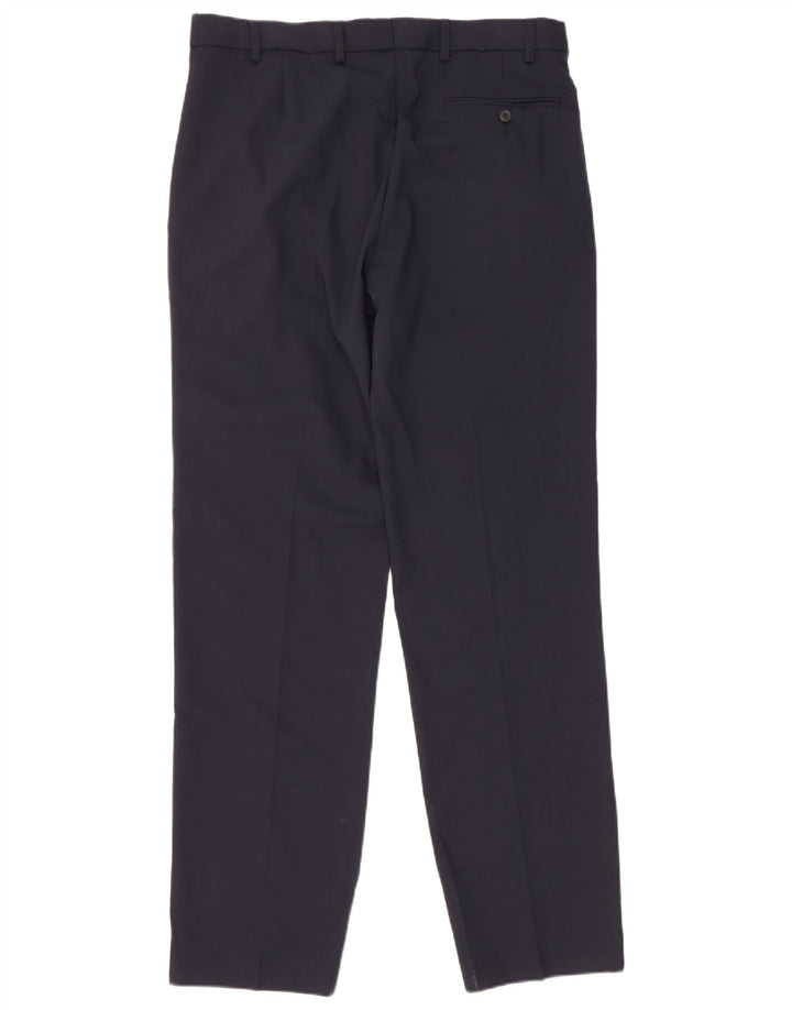 Pantaloni da abito regolari da uomo Marks & Spencer W34 L33 lana blu navy