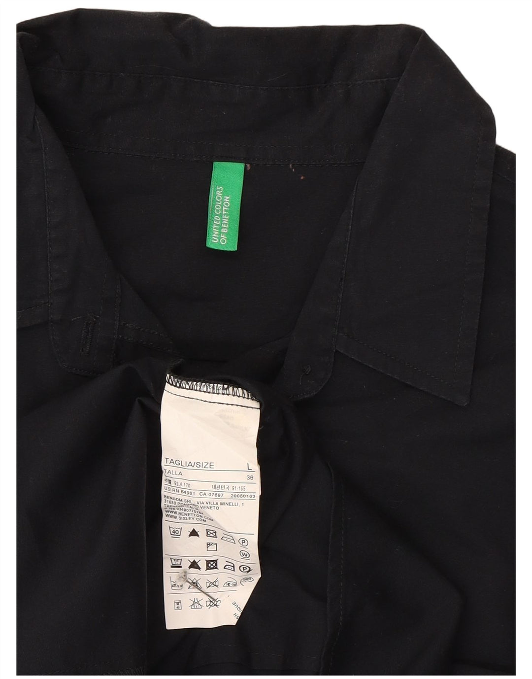Camicia da donna Benetton UK 16 grande cotone nero
