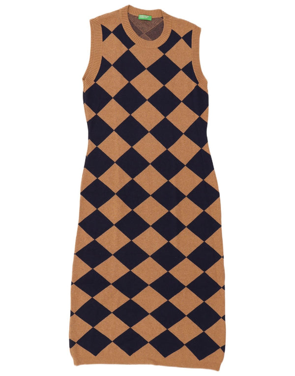 Abito maglione senza maniche da donna Benetton UK 12 Marrone medio Argyle/Diamante