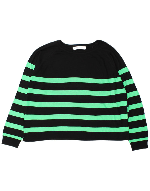 Maglione Zara da donna con scollo a barca UK 14 Viscosa a righe nere medie