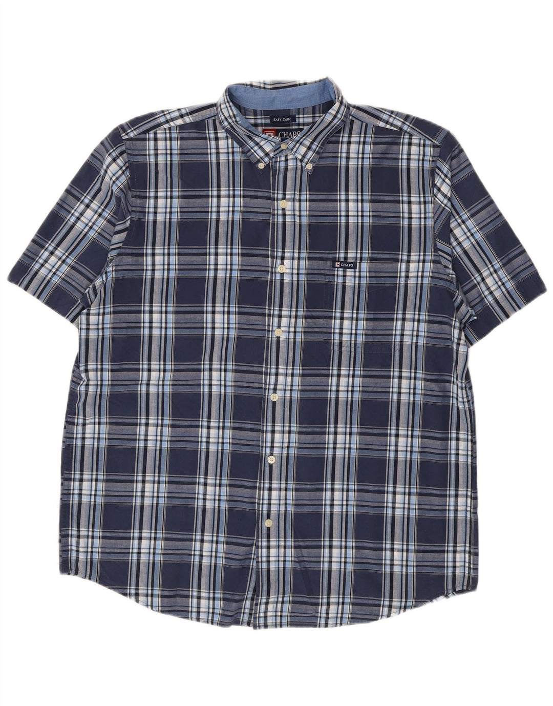 Chaps Camicia da uomo a maniche corte Easy Care, grande, in cotone a quadri blu navy