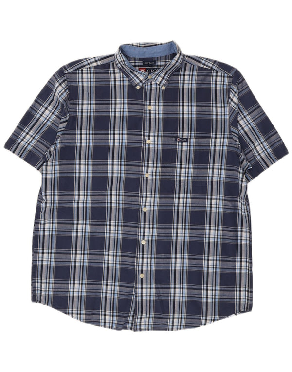 Chaps Camicia da uomo a maniche corte Easy Care, grande, in cotone a quadri blu navy