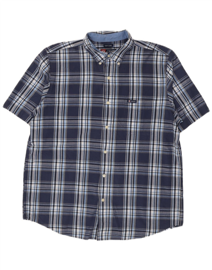 Chaps Camicia da uomo a maniche corte Easy Care, grande, in cotone a quadri blu navy
