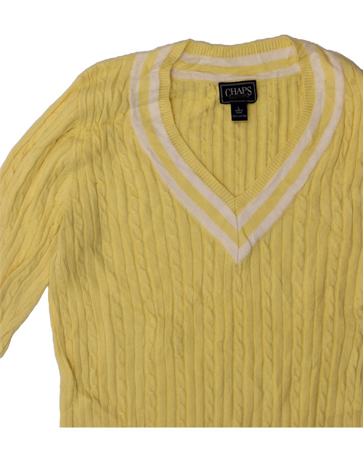 CHAPS Womens Classic Fit V-Neck Jumper Sweater UK 16 Large Yellow Vintage Chaps and Second-Hand Chaps from Messina Hembry 