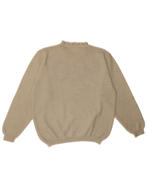 Maglione maglione girocollo da donna vintage UK 14 Beige medio floreale