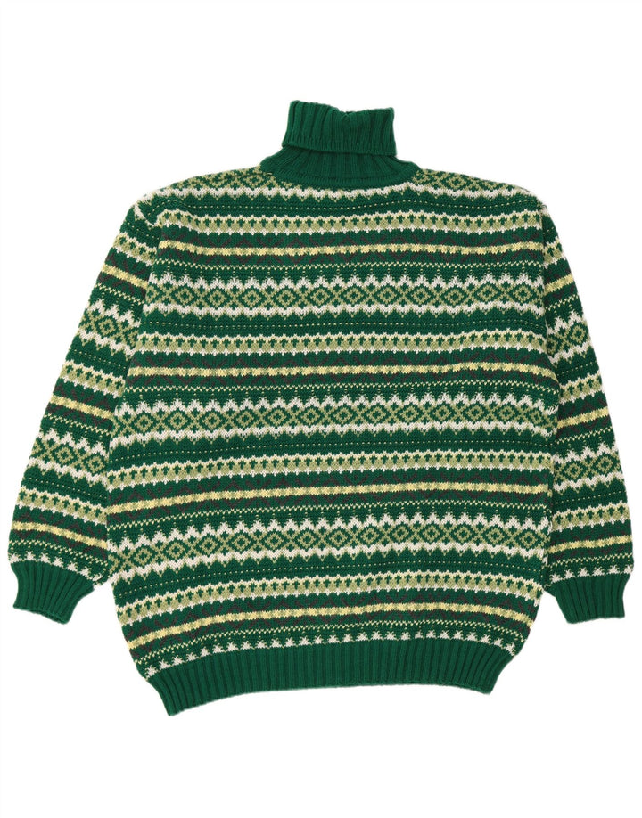Maglione maglione vintage da uomo con collo alto XL verde lana Fair Isle
