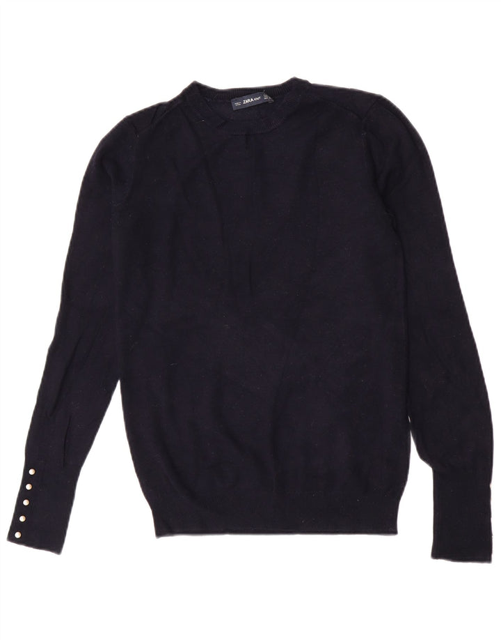 Maglione maglione girocollo da donna Zara UK 12 viscosa blu navy medio
