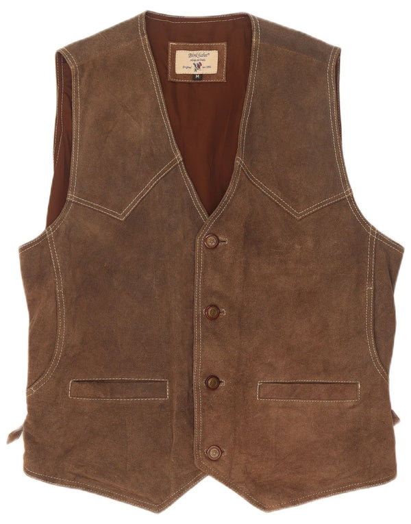 Gilet vintage da uomo in pelle scamosciata in pelle marrone medio