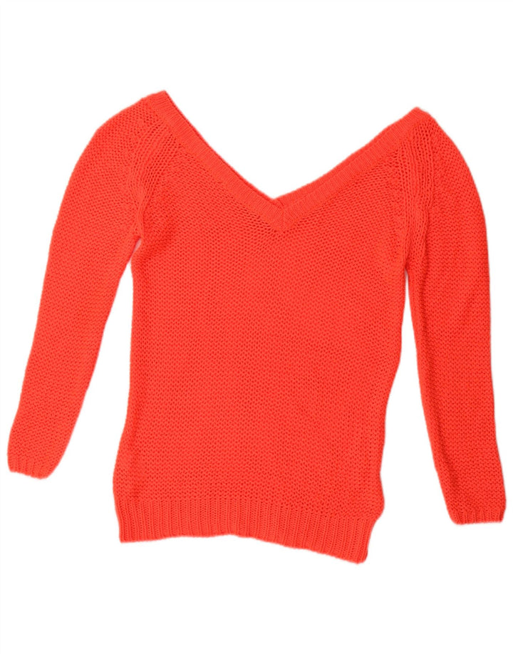 Maglione ZARA da donna con scollo a V all'uncinetto UK 12 Acrilico rosso medio
