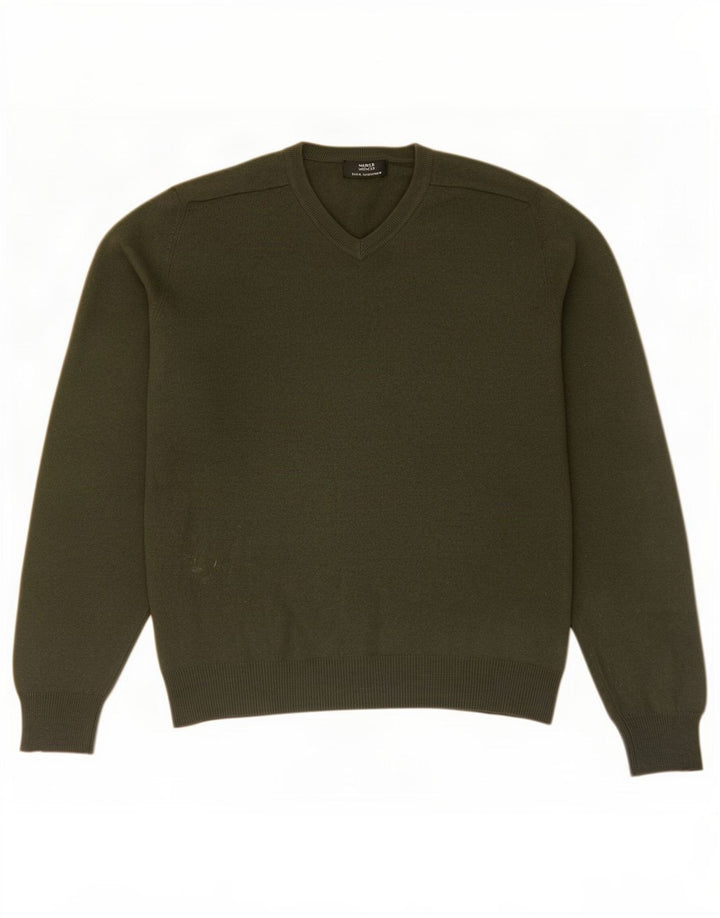 Maglione da uomo con scollo a V Marks & Spencer medio kaki cashmere
