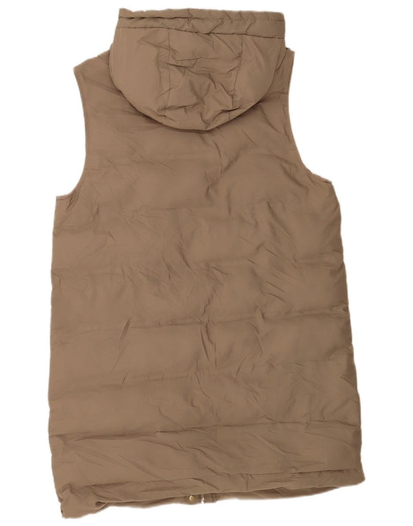 Zara Womens Longline Hooded Padded Gilet UK 14 Medium Khaki Polyester