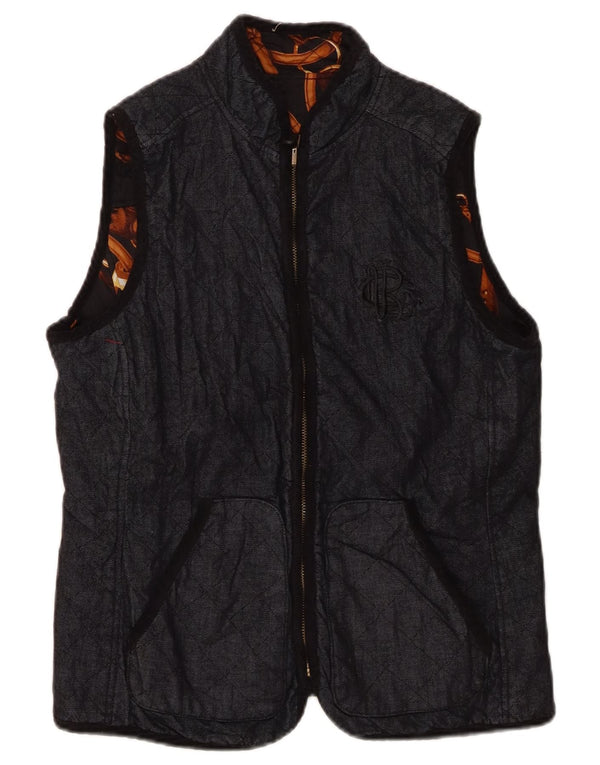 Gilet trapuntato reversibile da donna Ralph Lauren UK 12 medio cotone blu navy