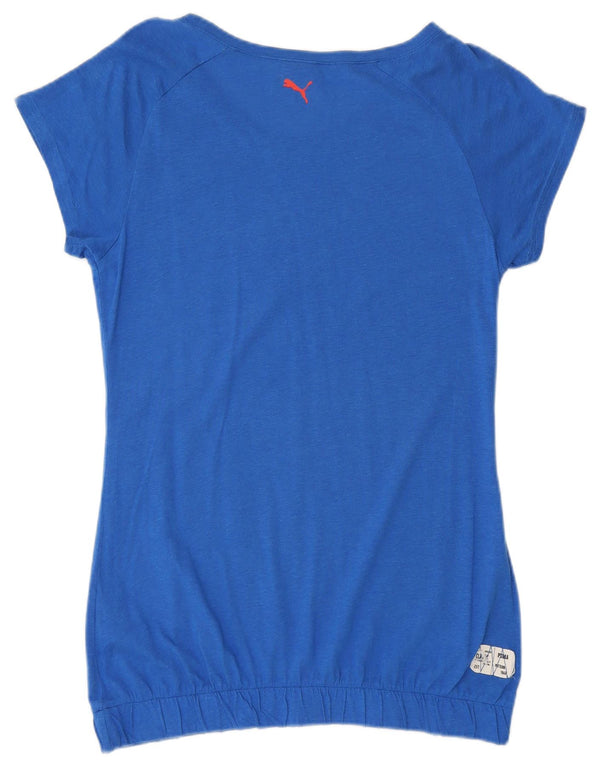 Puma T-shirt grafica da donna Top UK 16 Large Blu Cotone