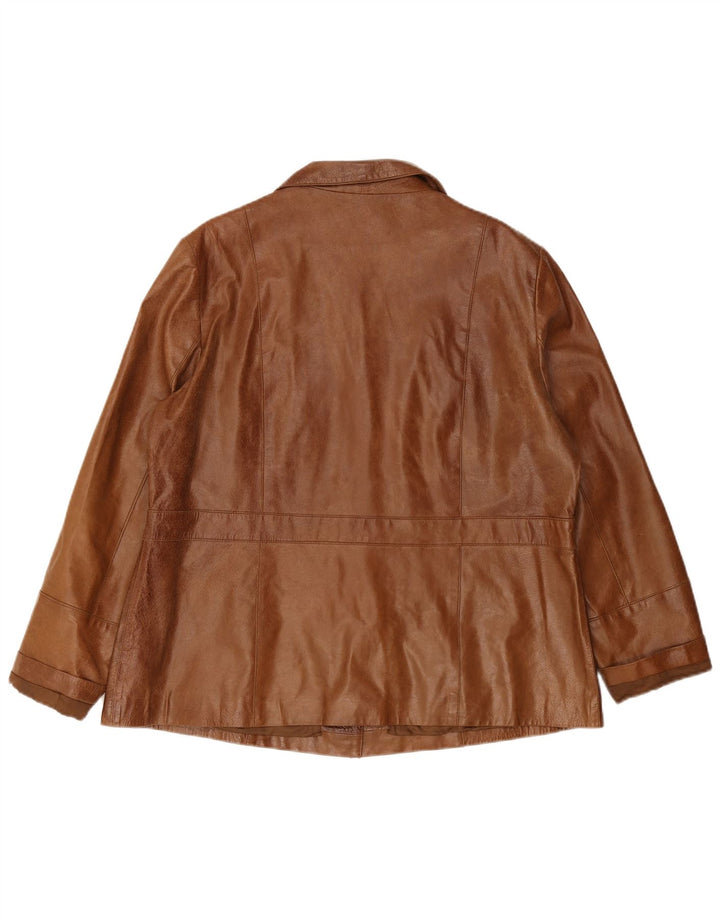 LUISA VIOLA Giacca blazer in pelle da donna a 4 bottoni UK 22 3XL Pelle marrone