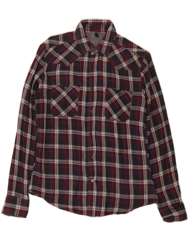 BENETTON Mens Flannel Shirt Medium Burgundy Check Cotton Vintage Benetton and Second-Hand Benetton from Messina Hembry 