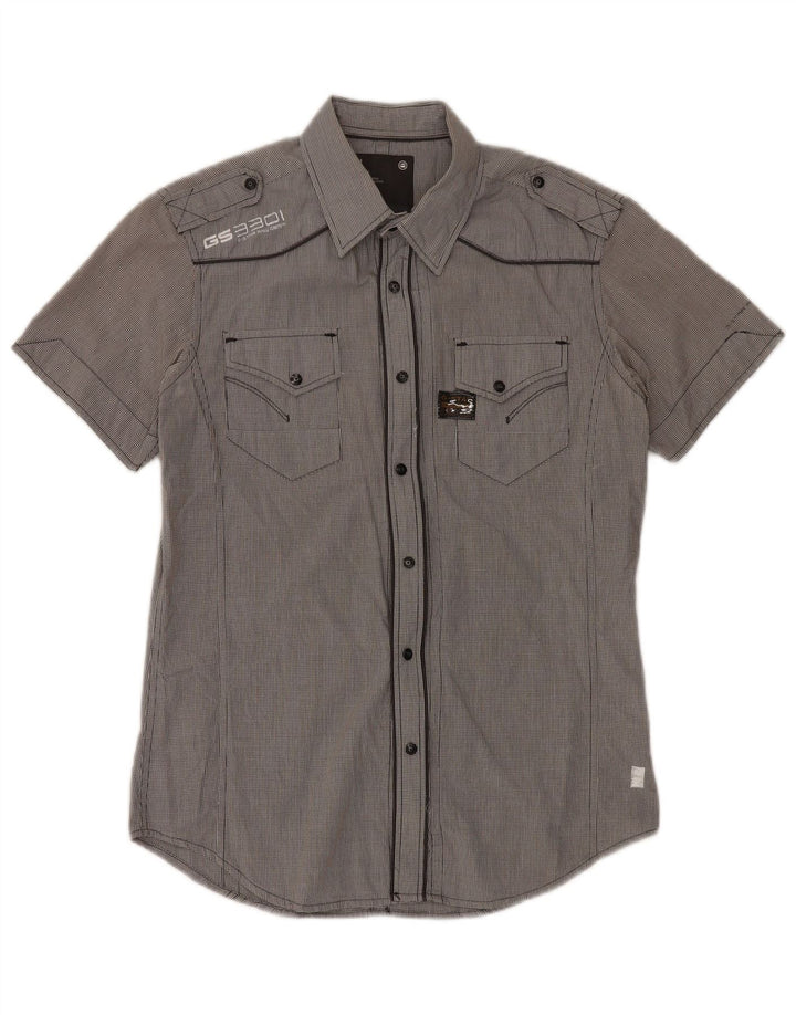 Camicia militare a maniche corte da uomo G-Star in cotone a quadretti grigio medio