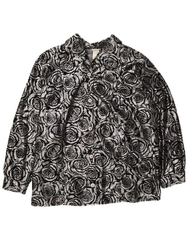 Camicetta camicia vintage da donna UK 28 6XL Poliestere floreale argento