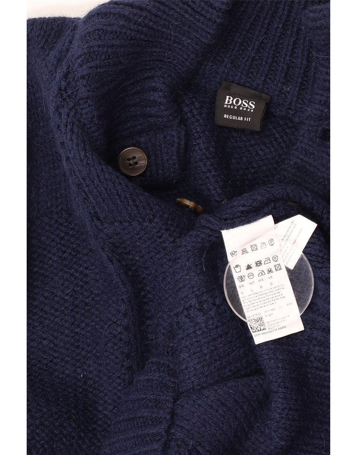 Maglione da uomo HUGO BOSS vestibilità regolare con collo a bottoni grande blu navy