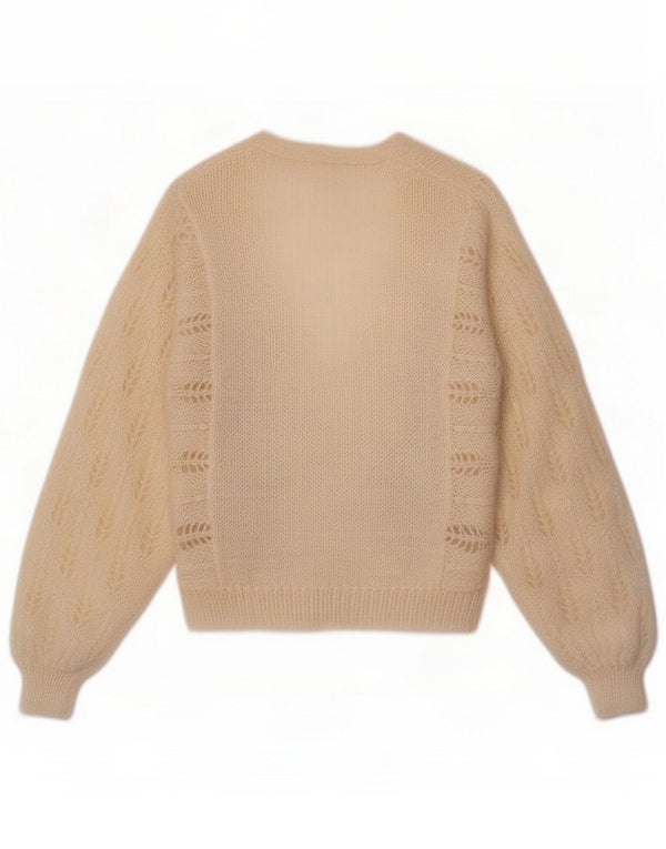 Maglione cardigan da donna vintage UK 10 piccolo bianco sporco floreale