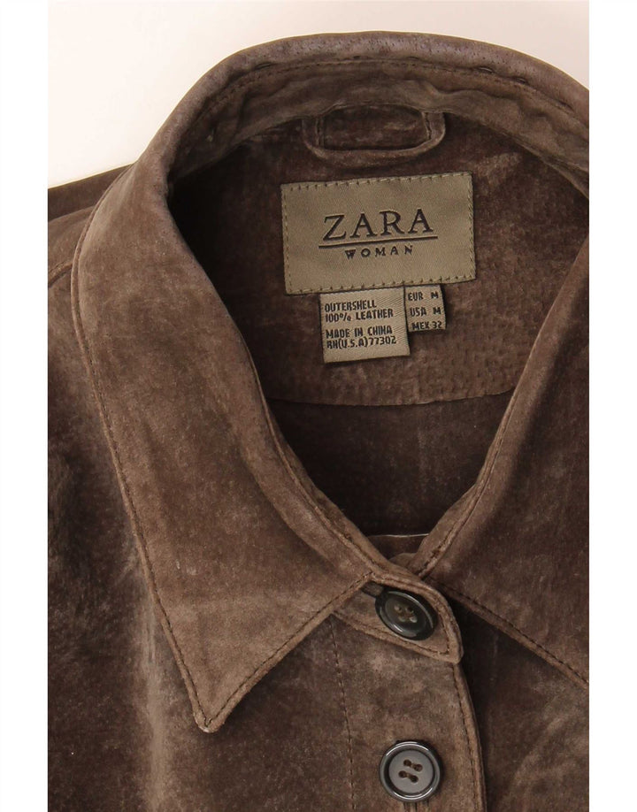 Giacca in pelle scamosciata da donna Zara UK 14 in pelle marrone medio