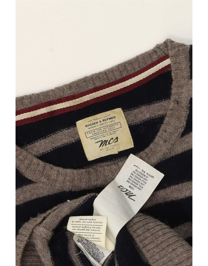 Marlboro Classics Maglione da uomo con scollo a barca, maglione a righe grandi blu navy