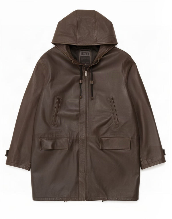 Cappotto in pelle con cappuccio da uomo Metropolitan IT 54 2XL Marrone