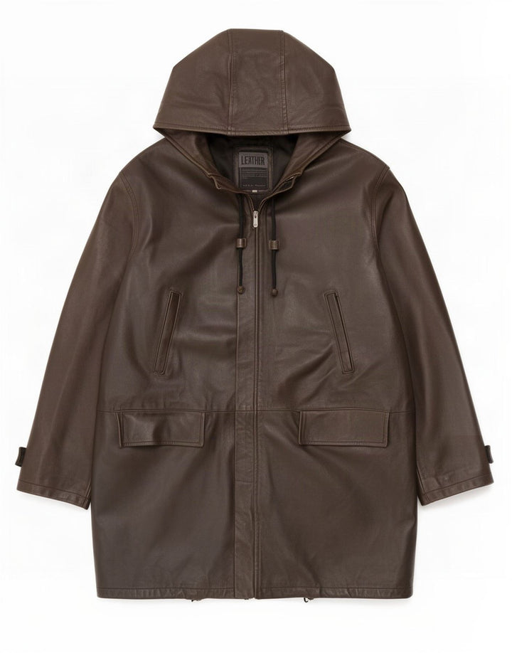 Cappotto in pelle con cappuccio da uomo Metropolitan IT 54 2XL Marrone
