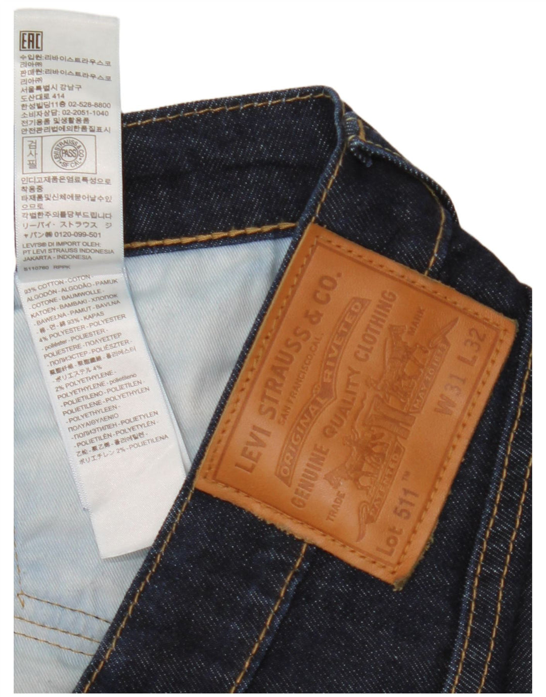 Levi's Uomo 511 Slim Jeans W31 L32 Blu Navy Cotone Classico