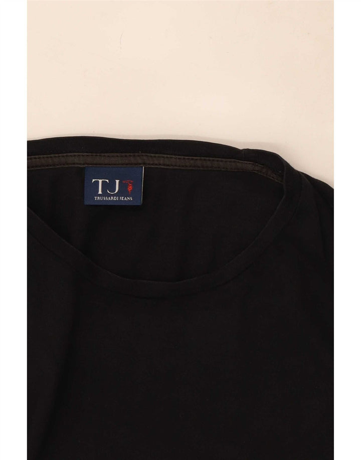 Trussardi Jeans Top Grafico da Uomo Manica Lunga Cotone Nero Medio