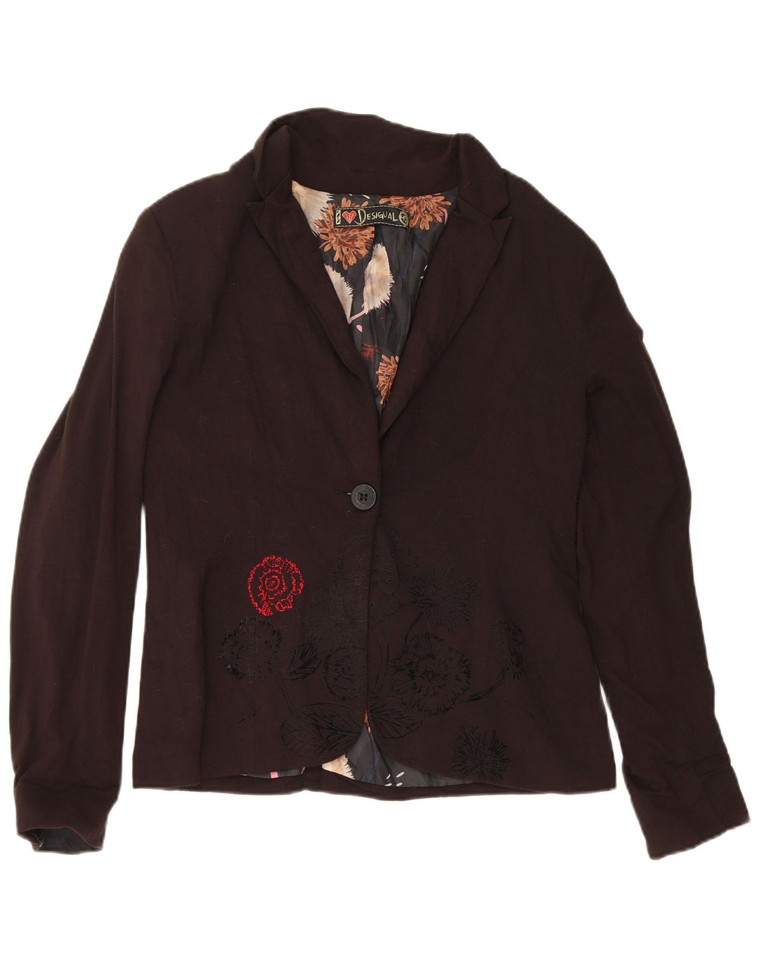 Desigual Giacca Blazer da Donna a 1 Bottone EU 40 Medio Nero Floreale