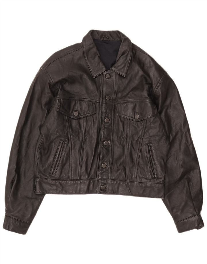 Giacca in pelle bomber vintage da uomo UK 36 piccola nera