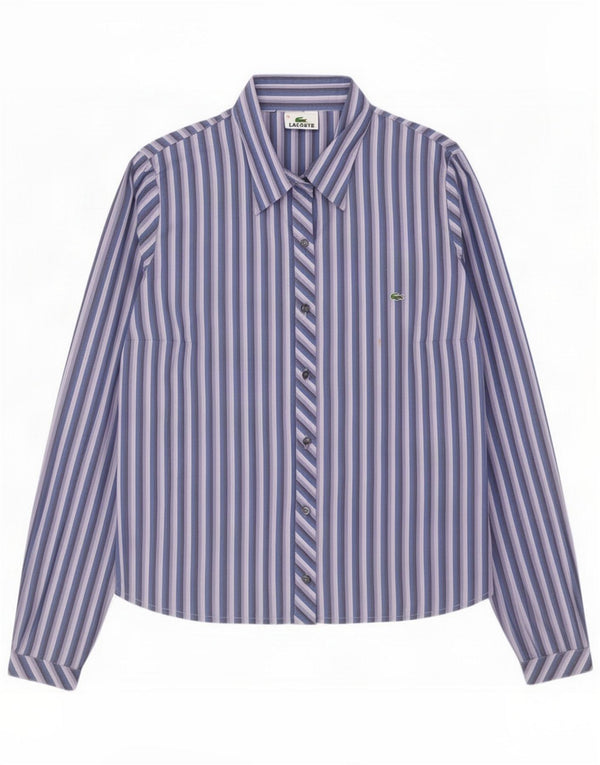 Lacoste Womens Shirt Size 42 Large Blue Striped Cotton
