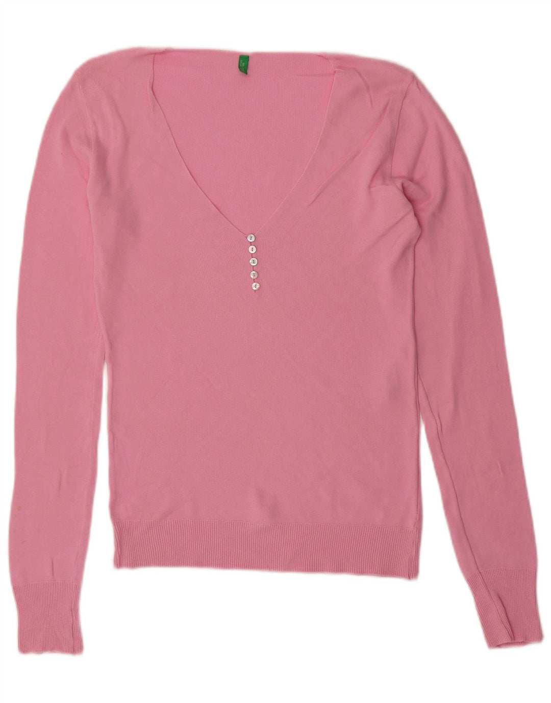 BENETTON Maglione da donna con scollo a V UK 12 Cotone rosa medio