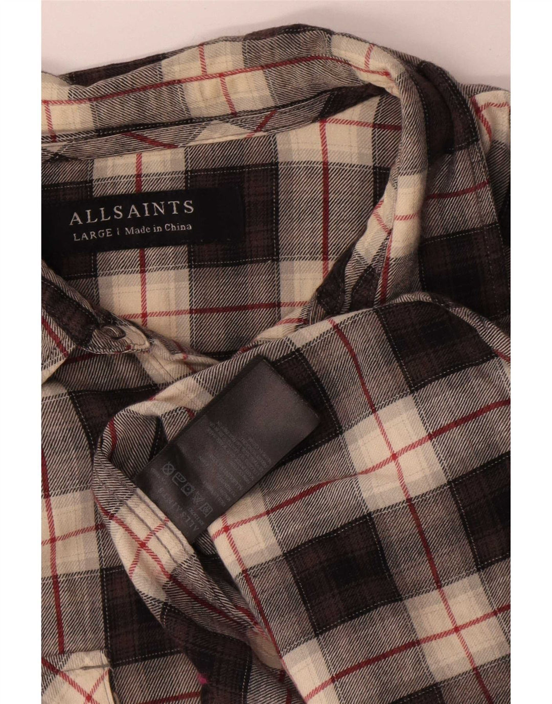 Camicia in flanella da uomo All Saints, cotone a quadri neri grandi