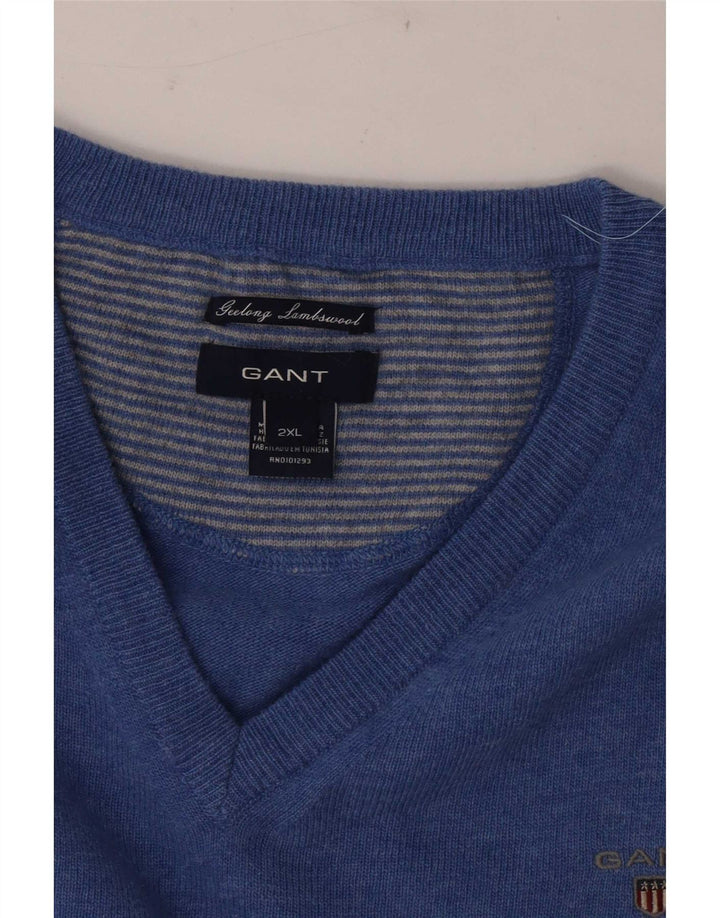Gant Maglione da uomo con scollo a V 2XL in lana blu