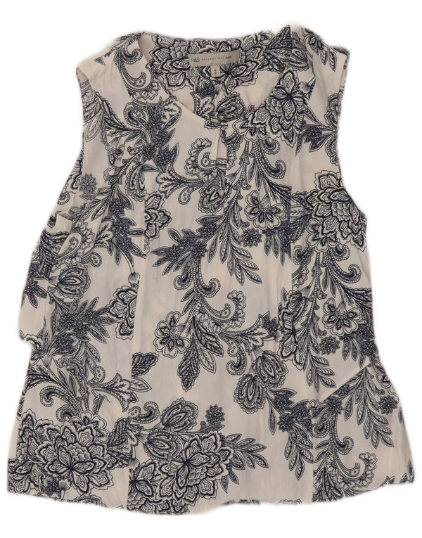 Top camicetta senza maniche da donna Marks & Spencer UK 6 XS viscosa floreale bianca